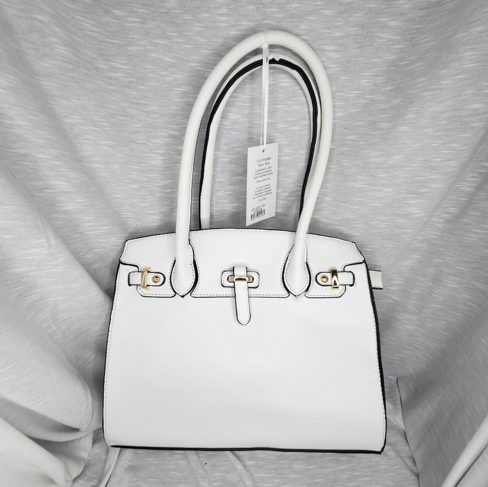 Alyssa White Vegan Leather Handbag with Crossbody Strap